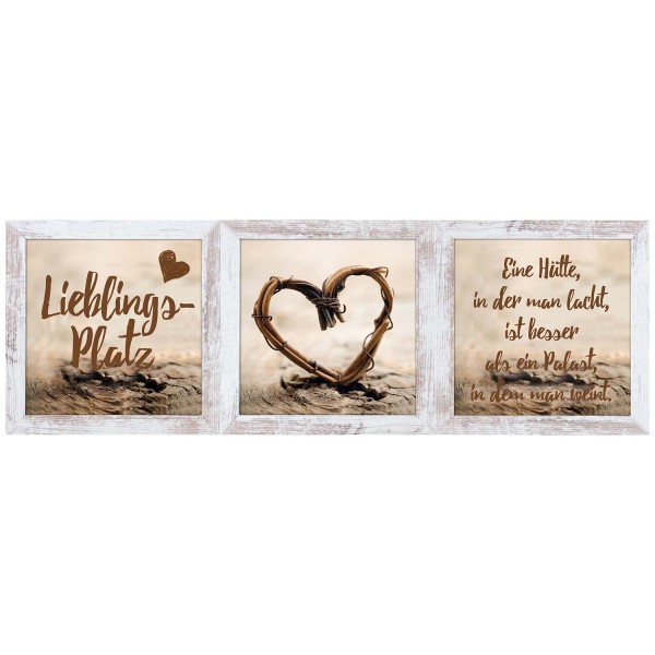 3-tlg. Set gerahmte Bilder - Lieblingsplatz - 23 x 23cm