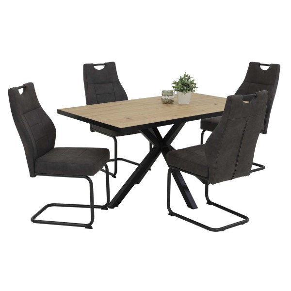 5 tlg. Essgruppe Estelle - Tisch Artisaneiche, 4 Stühle Anthrazit