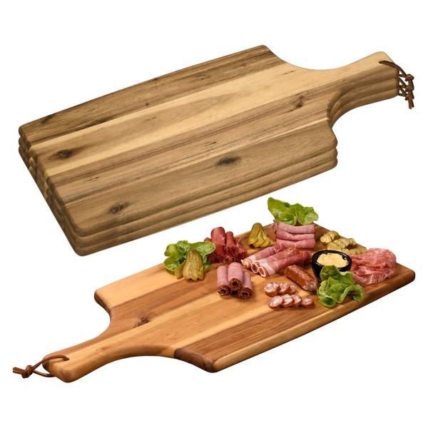 4 Stück Servierbrett mit Tragegriff - Akazienholz - 55 x 25cm