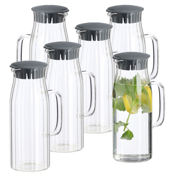 6er Set Glaskaraffe mit Kunststoffdeckel - 1l / 13,3 x 9 x 24cm