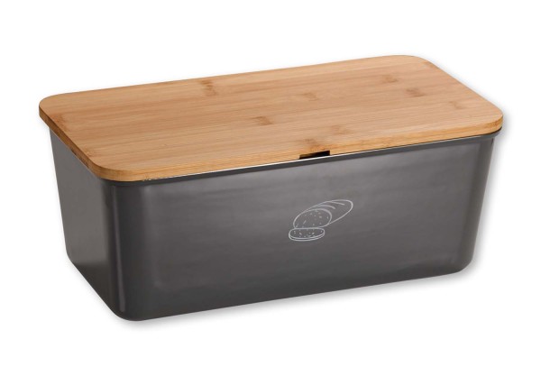 Brotbox Melamin mit Schneidebrett aus Bambus - Grau matt