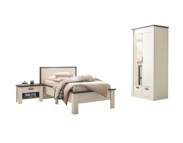 Schlafzimmer Sherwood 90x200 - Landhaus Pinie Weiß