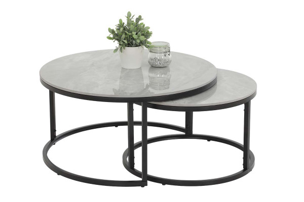 Couchtisch Luis - Marmoroptik Grau / Schwarz - 2-teilig