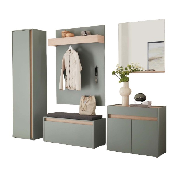 Garderoben-Set mit Spiegel City - Grün Aloe / Barista Oak