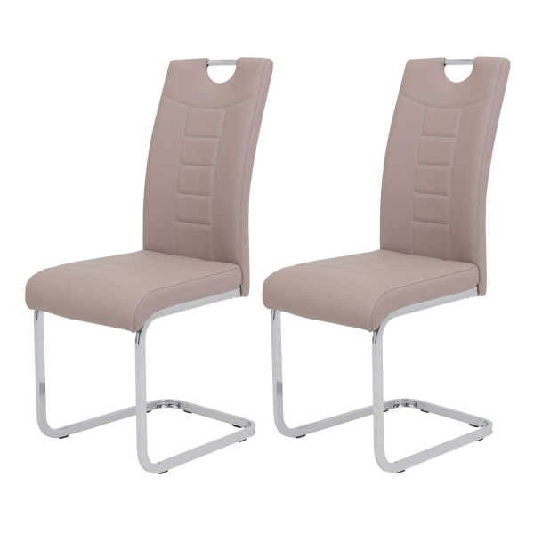 2er Set Schwingstuhl Ruby - Kunstleder Cappuccino - verchromtes Metallgestell