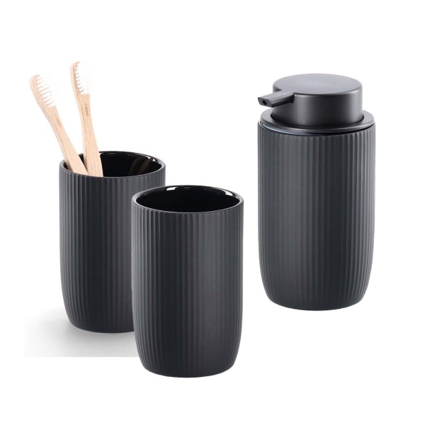 3-teiliges Badaccessoire-Set - Keramik Schwarz