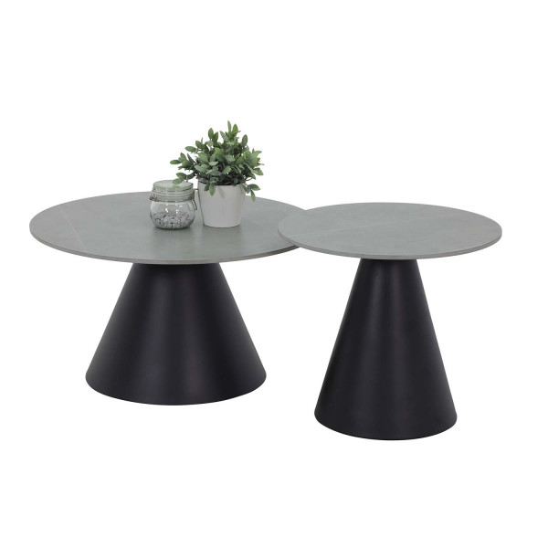 2er Set Couchtisch Dustin - Marmoroptik Grau matt