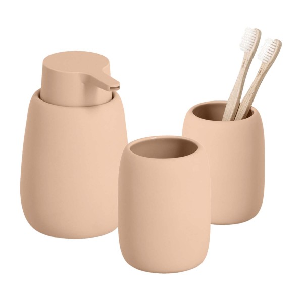 3-teiliges Badaccessoire-Set - Keramik, Mandel