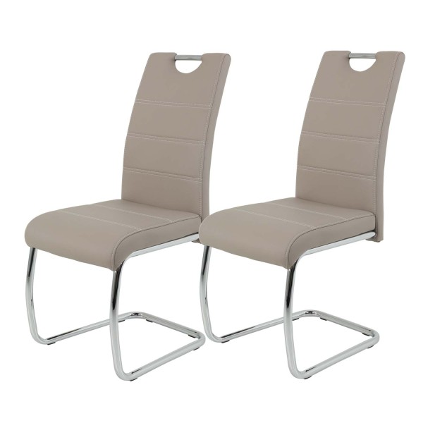 2er Set Schwingstuhl Flora - Kunstleder Cappuccino - verchromtes Metallgestell