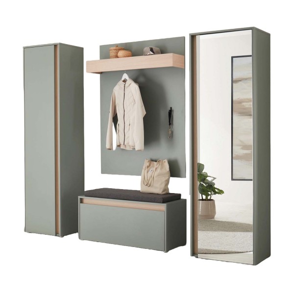 Garderoben-Set mit Spiegel City - Grün Aloe / Barista Oak