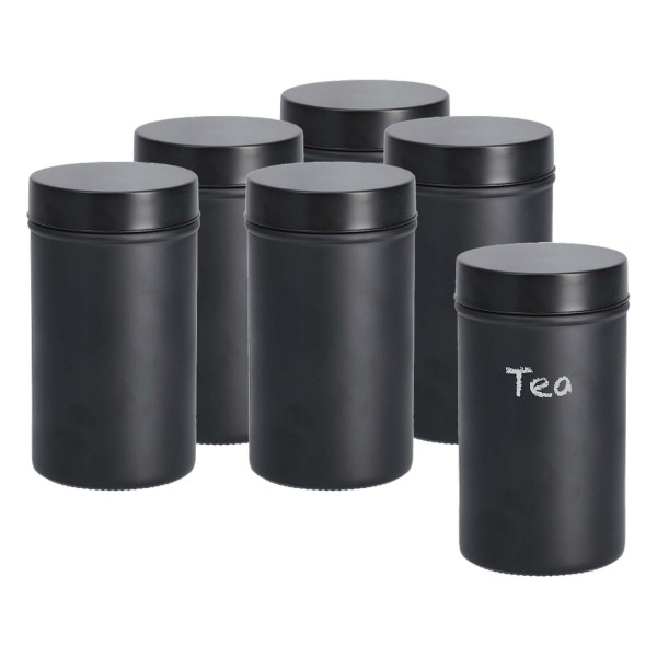 6er Set Vorratsgläser zum Beschriften, schwarz - Ø 10 x 17,8cm