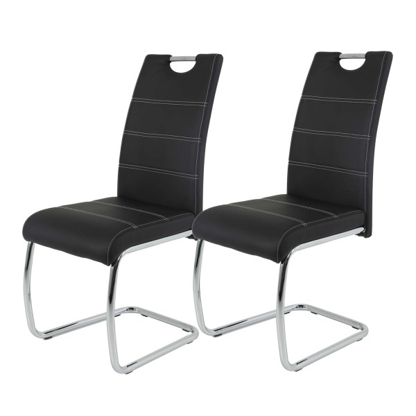2er Set Schwingstuhl Flora - Kunstleder Schwarz - verchromtes Metallgestell