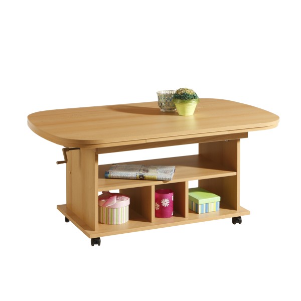Couchtisch Babsi III - Buche - höhenverstellbar, ausziehbar, rollbar