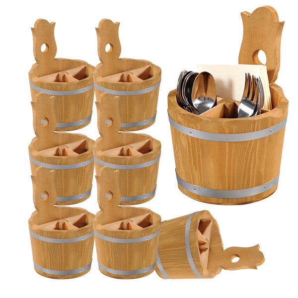 8 Stück Besteckbox, 3-fach Einteilung - Kiefer - Ø 14cm
