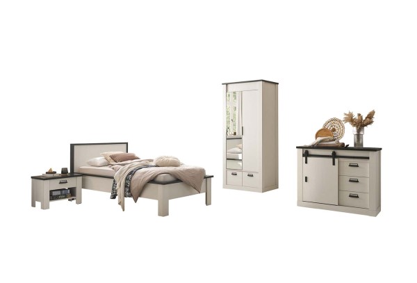 Schlafzimmer II Sherwood 90x200 - Landhaus Pinie Weiß
