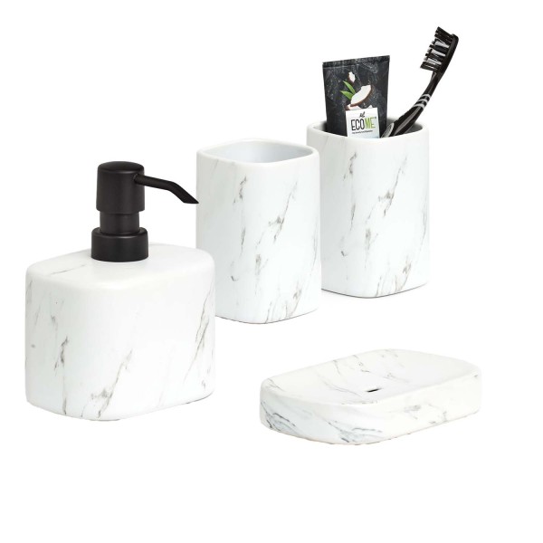 4-teiliges Badaccessoire-Set - Keramik Marmoroptik