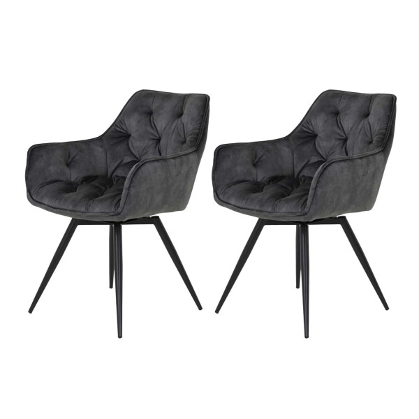 2er Set Stuhl Florentina - Samtvelour Vintage Anthrazit