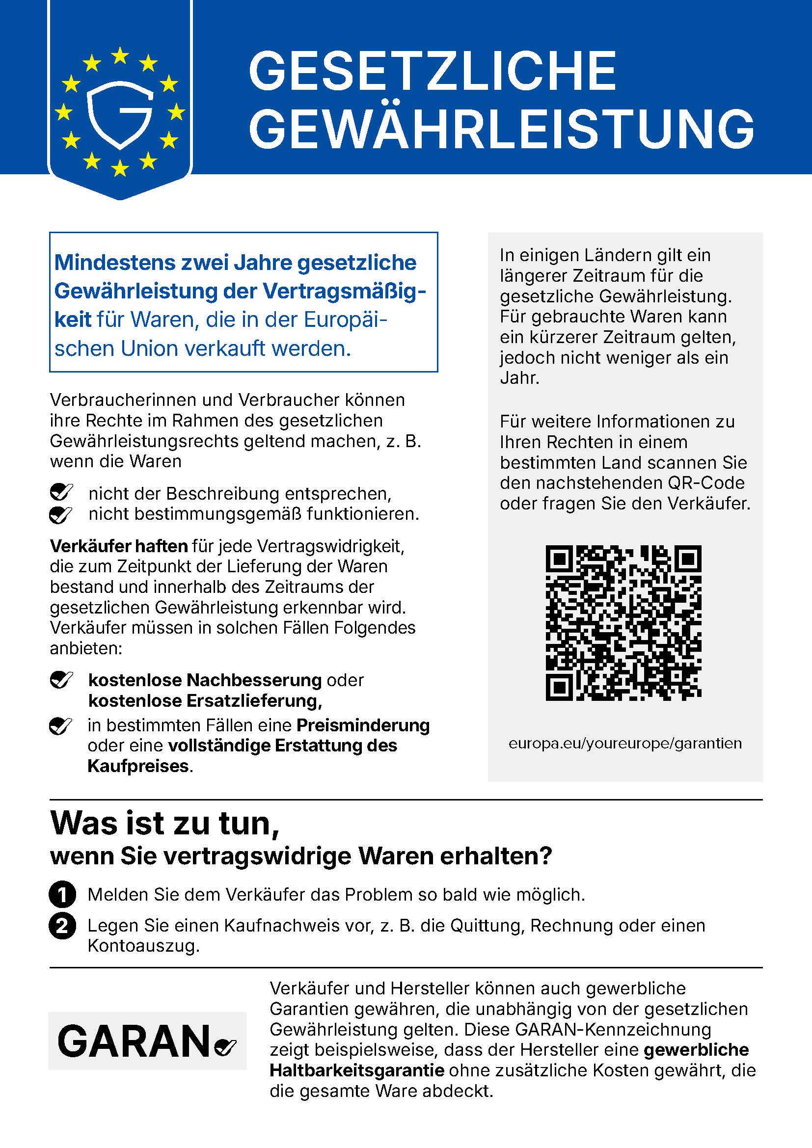 EU-Hinweis zum gesetzlichen Gewährleistungsrecht
