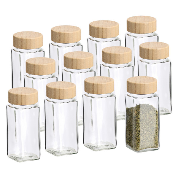 12er Set Gewürzglas mit Bambusdeckel - 120ml / 4,5 x 4,5 x 11cm