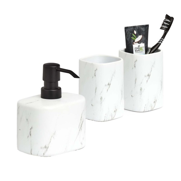 3-teiliges Badaccessoire-Set - Keramik Marmoroptik