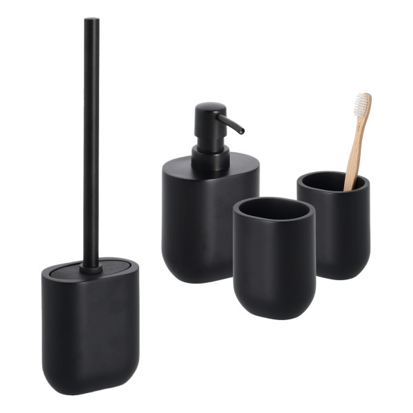 4-teiliges Badaccessoire-Set - Polyresin, Schwarz