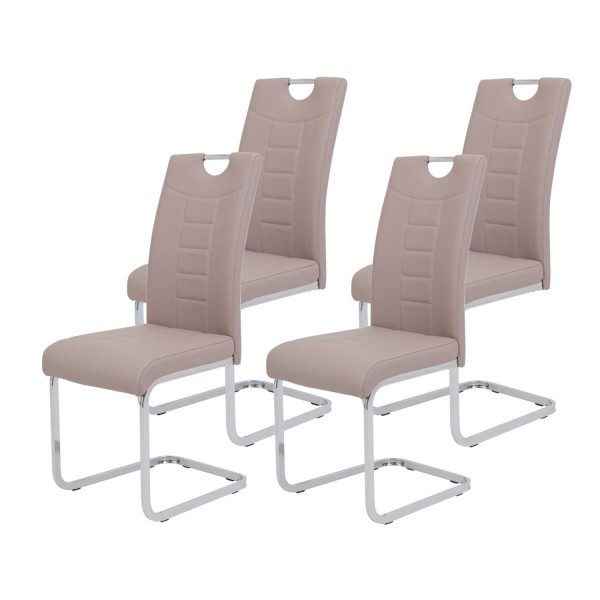 4er Set Schwingstuhl Ruby - Kunstleder Cappuccino, verchromtes Metallgestell
