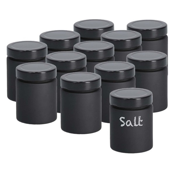 12er Set Gewürzgläser zum Beschriften, schwarz - Ø 6,1 x 8,2cm