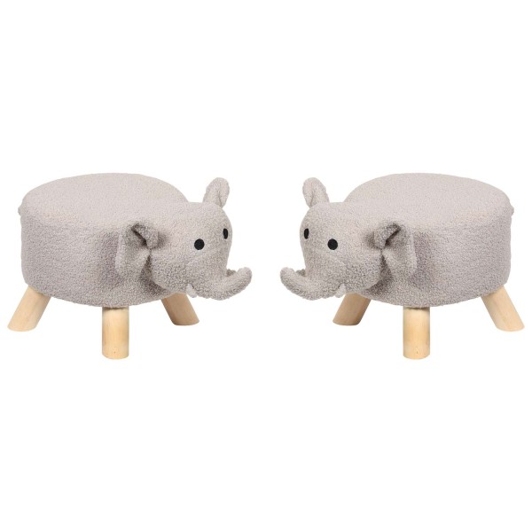 2er Set Kinderhocker - Elefant, hellgrau