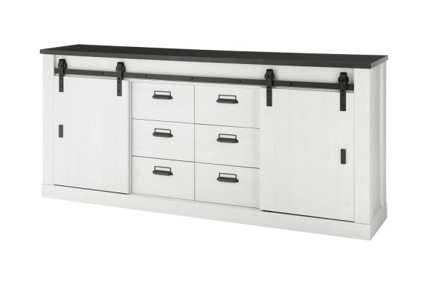 Großes Sideboard Sherwood - Pinie Weiß Landhaus