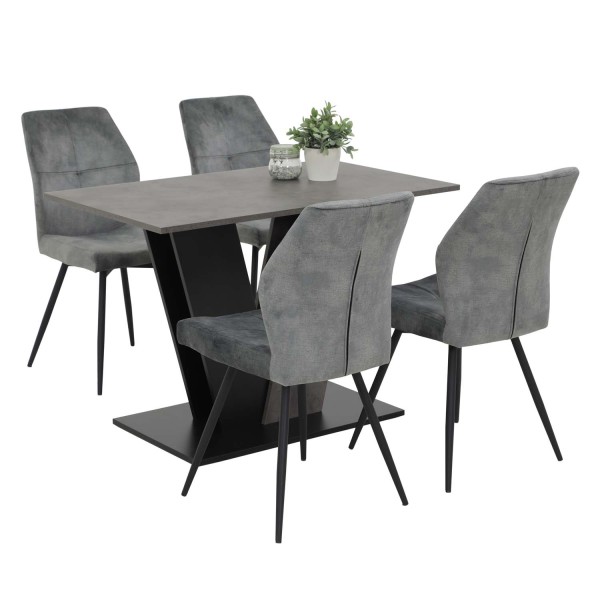 5 tlg. Essgruppe Neelia - Tisch Betonoptik, 4 Stühle Grau