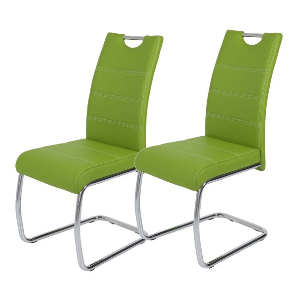 2er Set Schwingstuhl Flora - Kunstleder Grün - verchromtes Metallgestell