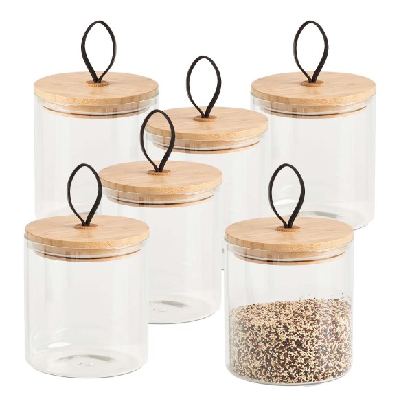 6er Set Vorratsglas mit Bambusdeckel - Ø 11,2 x 12,8 cm