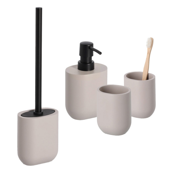 4-teiliges Badaccessoire-Set - Polyresin, Greige