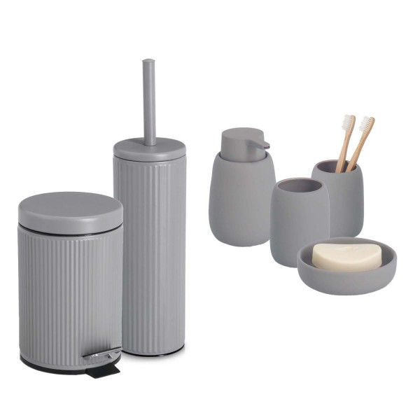 6-teiliges Badaccessoire-Set - Keramik, Grau