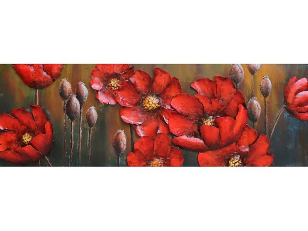 3D-Metallbild - Motiv: Rote Blumen - 50 x 150cm