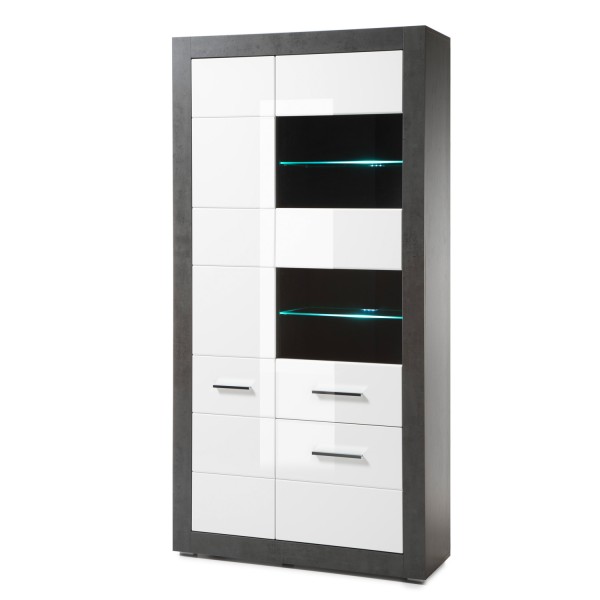 Vitrine Etero - Weiß Hochglanz Dark Concret - 3-türig