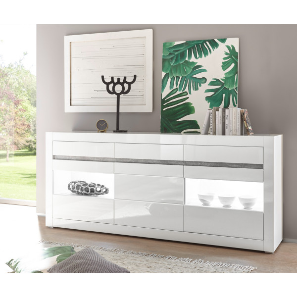Sideboard Carat - Weiß Hochglanz - mit Glastüren