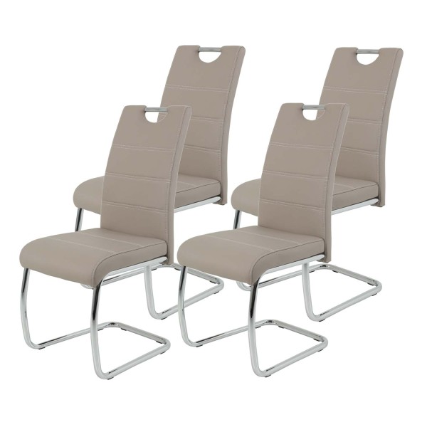 4er Set Schwingstuhl Flora - Kunstleder Cappuccino - verchromtes Metallgestell