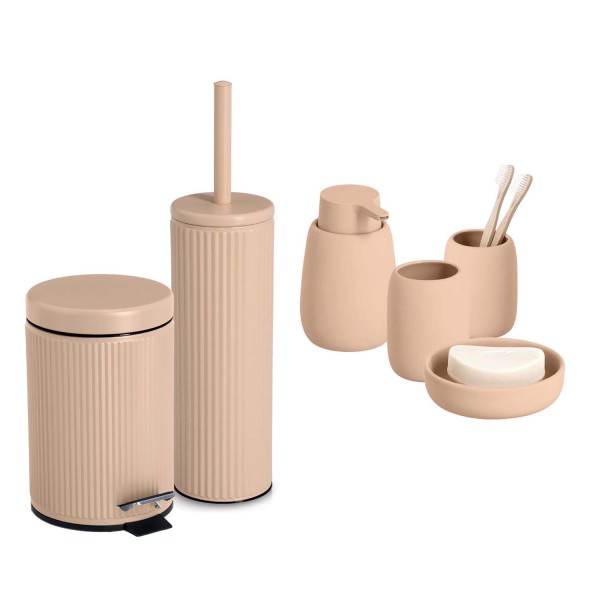 6-teiliges Badaccessoire-Set - Keramik, Mandel