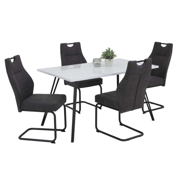 5 tlg. Essgruppe Tiara - Tisch Weiß, 4 Stühle Anthrazit