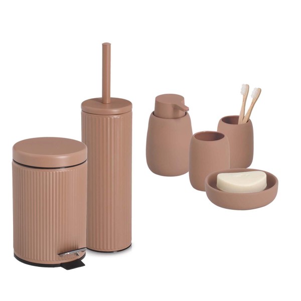 6-teiliges Badaccessoire-Set - Keramik, Mocca