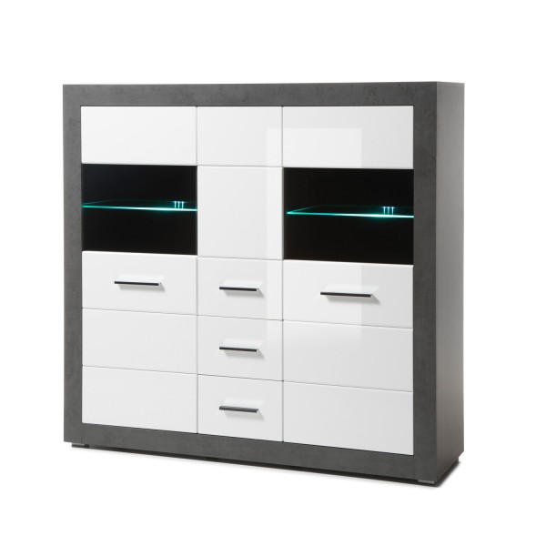 Highboard Etero - Weiß Hochglanz Dark Concret