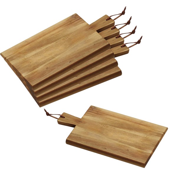 5 Stück Servierbrett mit Tragegriff - Akazienholz - 35 x 18cm