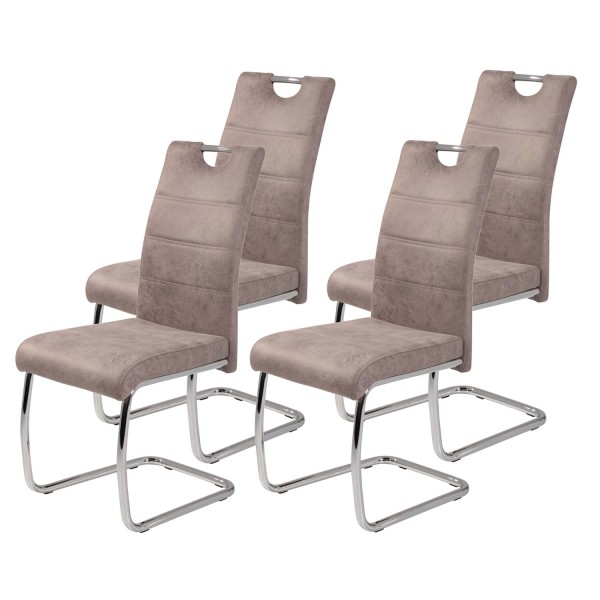 4er Set Schwingstuhl Flora II - Vintage Beige - verchromtes Metallgestell