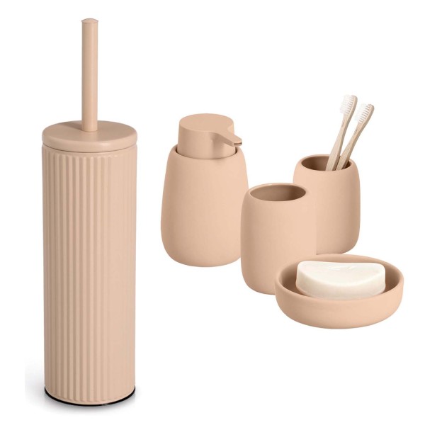 5-teiliges Badaccessoire-Set - Keramik, Mandel